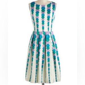 ModCloth Ruby Belle Retro Polka Dot Fit & Flare Dress Teal Lavender Size 6